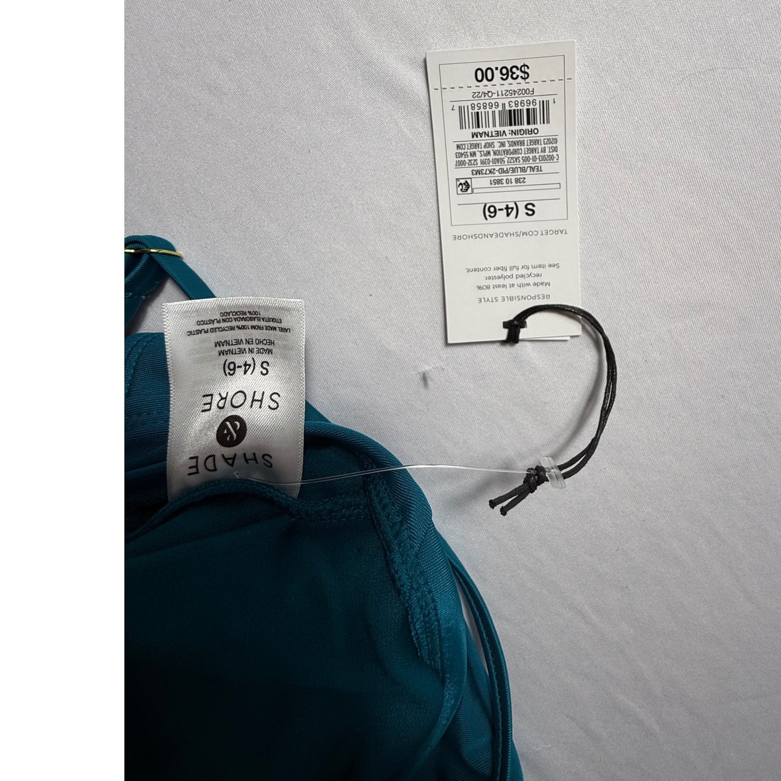 Shade & Shore Womens Teal Blue Cinched One Piece Swimsuit Size S 4-6 Nwt — image 4 of 7